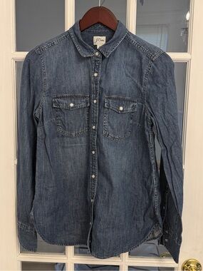 J. CREW Women's Vintage Indigo Button Down Western Chambray Shirt Size 6